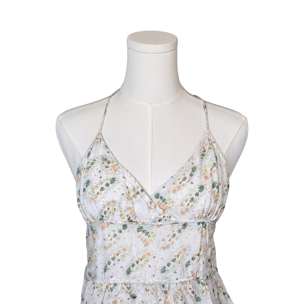 Love Lola White Floral Cotton Halter Mini Sun Dress Cross Back Y2K 2000s Girly